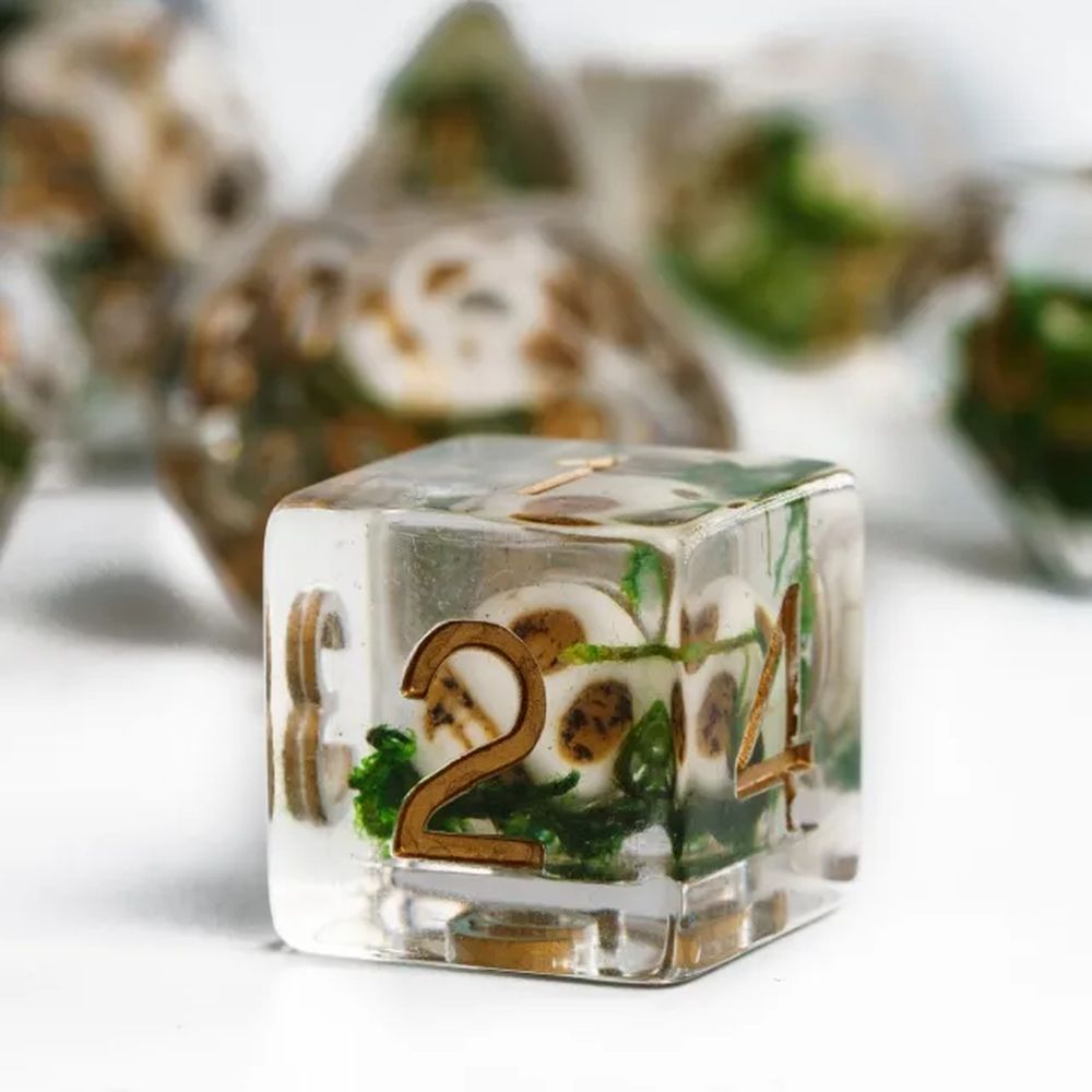 Orc Skulls Encased in Moss Dice Set for Dungeons & Dragons