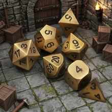 Load image into Gallery viewer, Sunforged Brass Metal Dice Set for Dungeons &amp; Dragons
