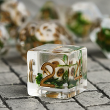 Load image into Gallery viewer, Skulls in Battlefield Moss Dice Set for Dungeons &amp; Dragons
