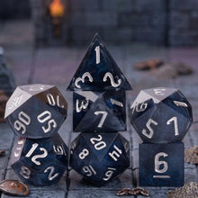 Load image into Gallery viewer, Midnight Glitter Sharp Edge Resin Dice Set
