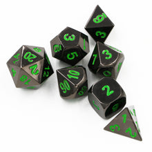Load image into Gallery viewer, Black Gunmetal Green Metal Dice Set for Dungeons &amp; Dragons
