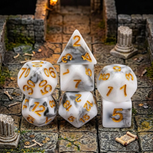 Load image into Gallery viewer, Alchemist's Swirl Resin Dice Set – Choose Your Color
