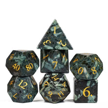 Load image into Gallery viewer, Glass Flower Green Stone Dice Set for Dungeons &amp; Dragons
