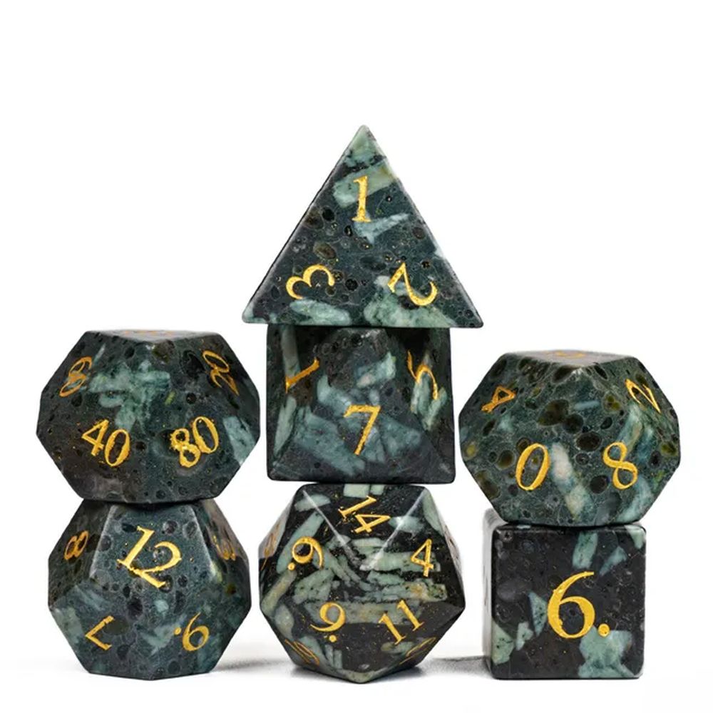 Glass Flower Green Stone Dice Set for Dungeons & Dragons