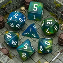 Load image into Gallery viewer, Glitter Nebula Resin Dice Set – Choose Your Color
