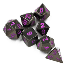 Load image into Gallery viewer, Black Gunmetal Purple Metal Dice Set for Dungeons &amp; Dragons
