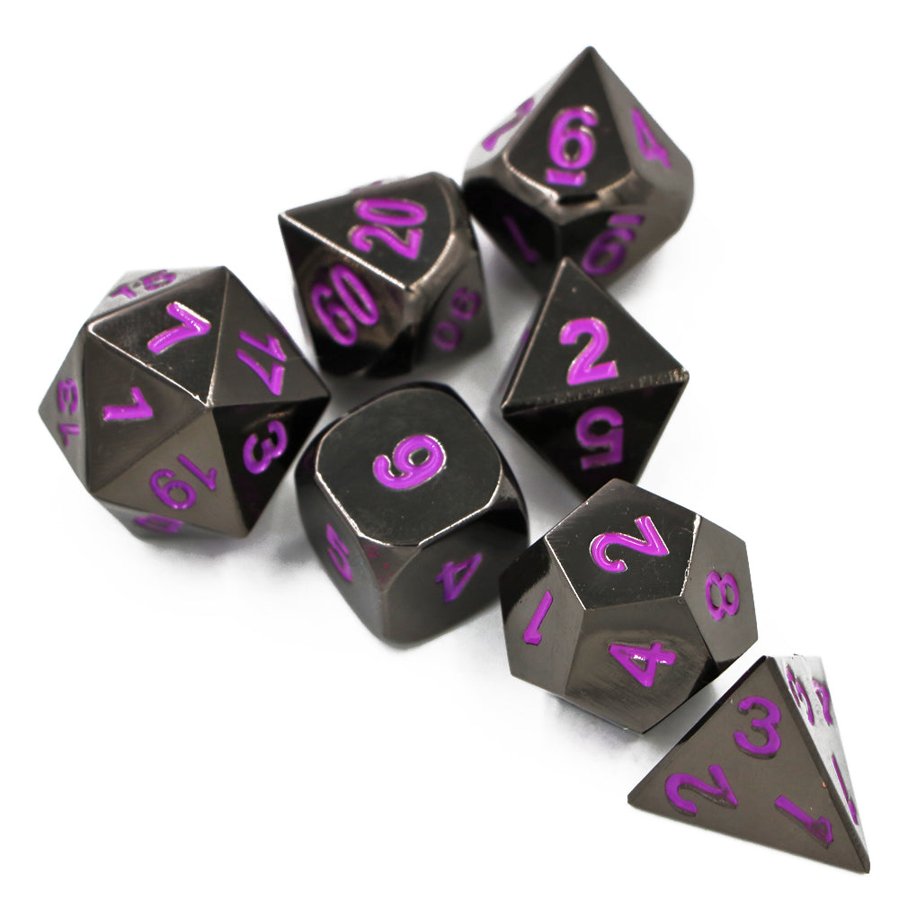 Black Gunmetal Purple Metal Dice Set for Dungeons & Dragons