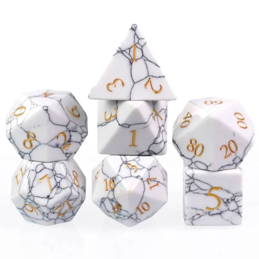 White Marble Cracked Stone Dice Set for Dungeons & Dragons