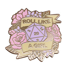 Load image into Gallery viewer, Roll Like a Girl D20 Pin - Dungeons &amp; Dragons Brooch
