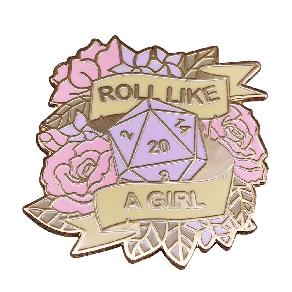 Roll Like a Girl D20 Pin - Dungeons & Dragons Brooch