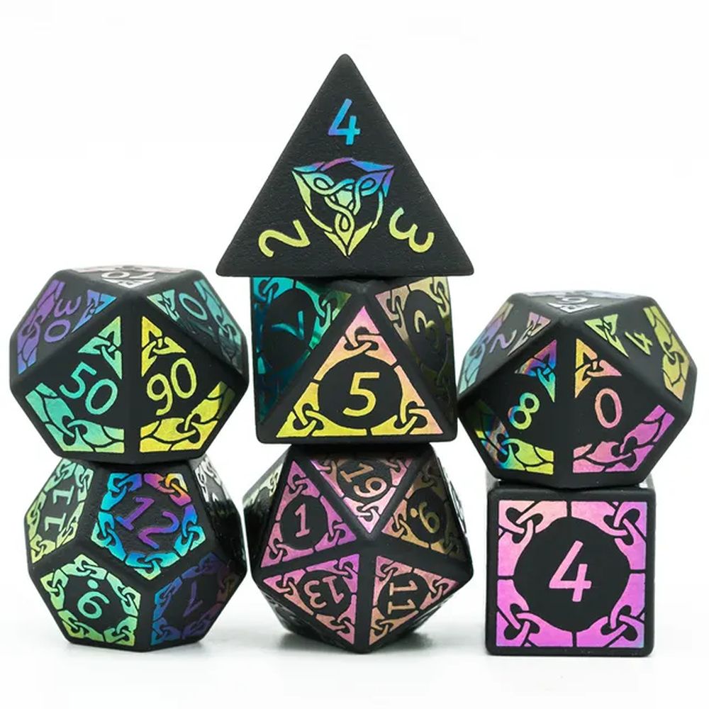 Obsidian Rainbow Stone Dice Set for Dungeons & Dragons