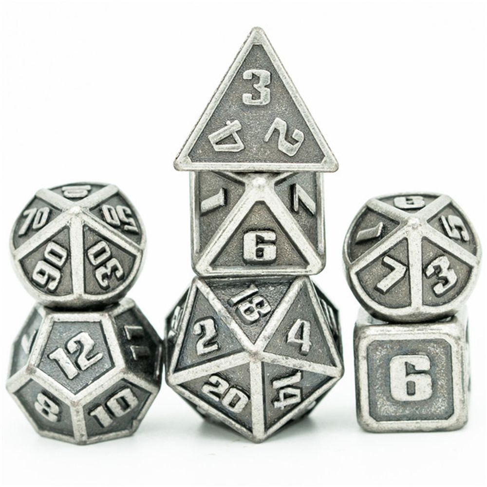 Mini Battle-Worn Steel Metal Dice Set for Dungeons & Dragons