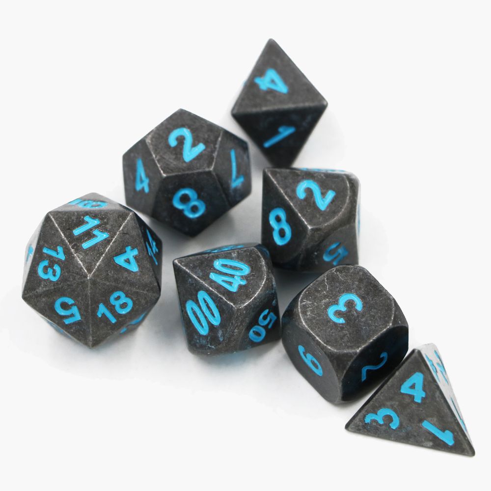 Dark Stone w/ Blue Numbers Dice Set for Dungeons & Dragons