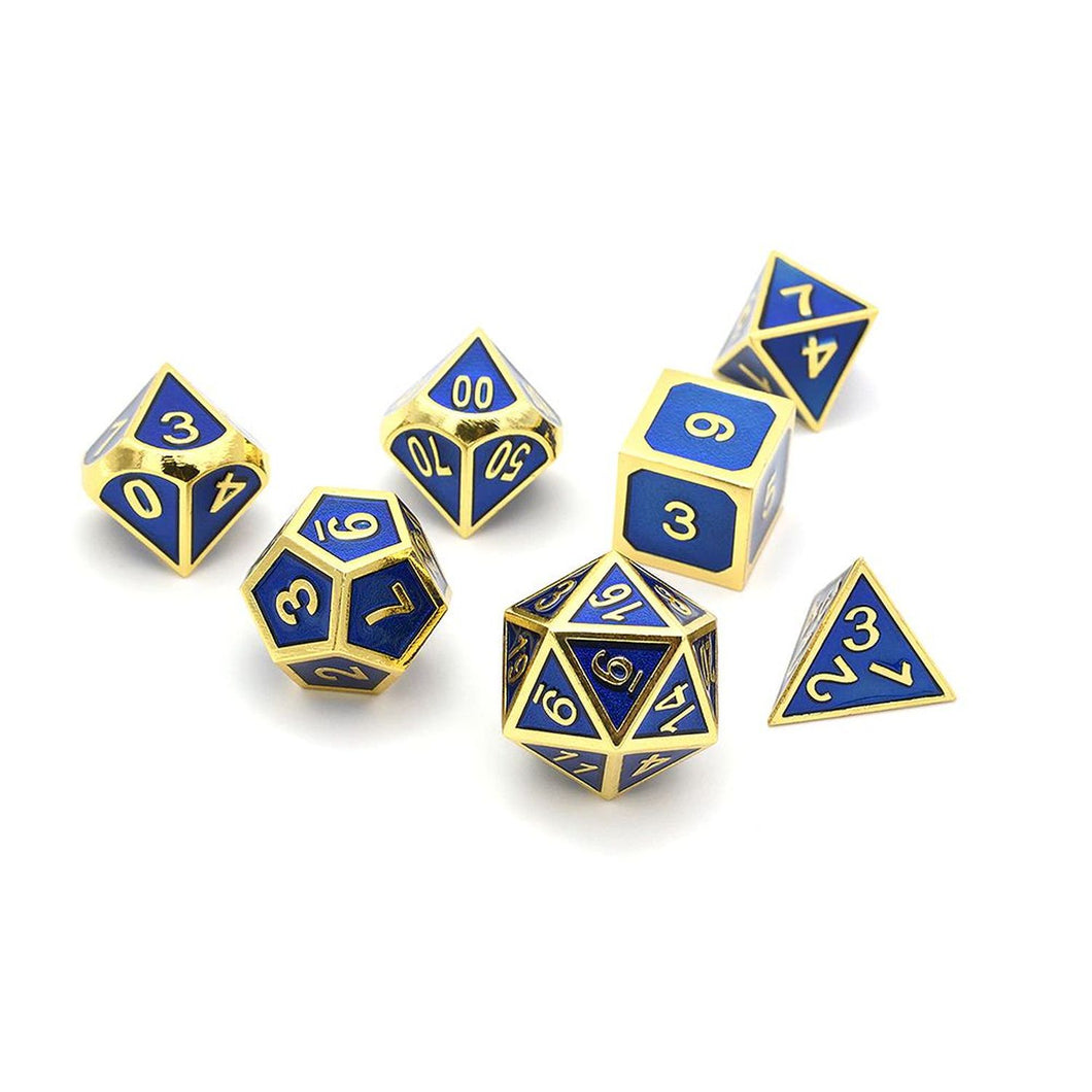 Royal Blue & Gold Embossed Metal Dice Set for Dungeons & Dragons