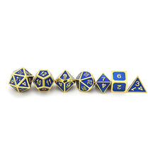 Load image into Gallery viewer, Royal Blue &amp; Gold Embossed Metal Dice Set for Dungeons &amp; Dragons
