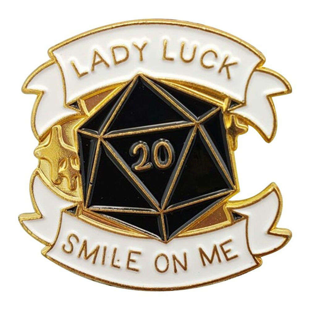 Lady Luck Smile On Me D20 Dice Pin - Dungeons & Dragons Brooch