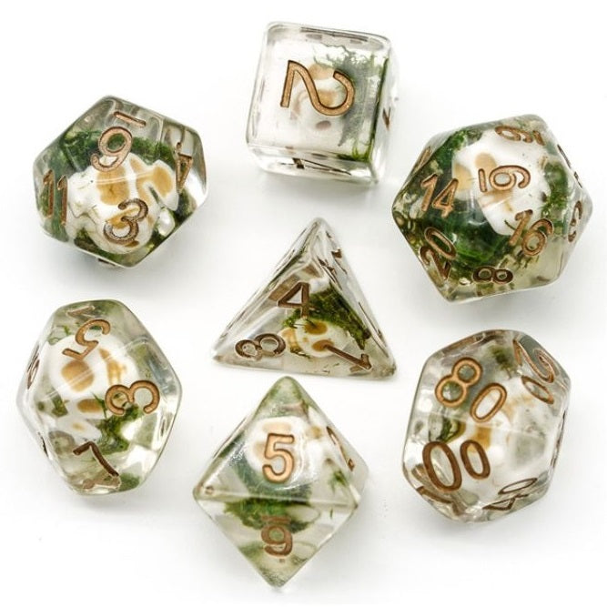 Orc Skulls Encased in Moss Dice Set for Dungeons & Dragons
