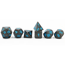 Load image into Gallery viewer, Dark Stone w/ Blue Numbers Dice Set for Dungeons &amp; Dragons
