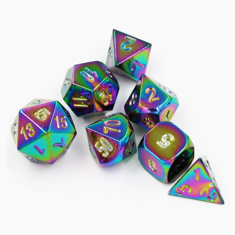 Rainbow Metal Dice Set for Dungeons & Dragons