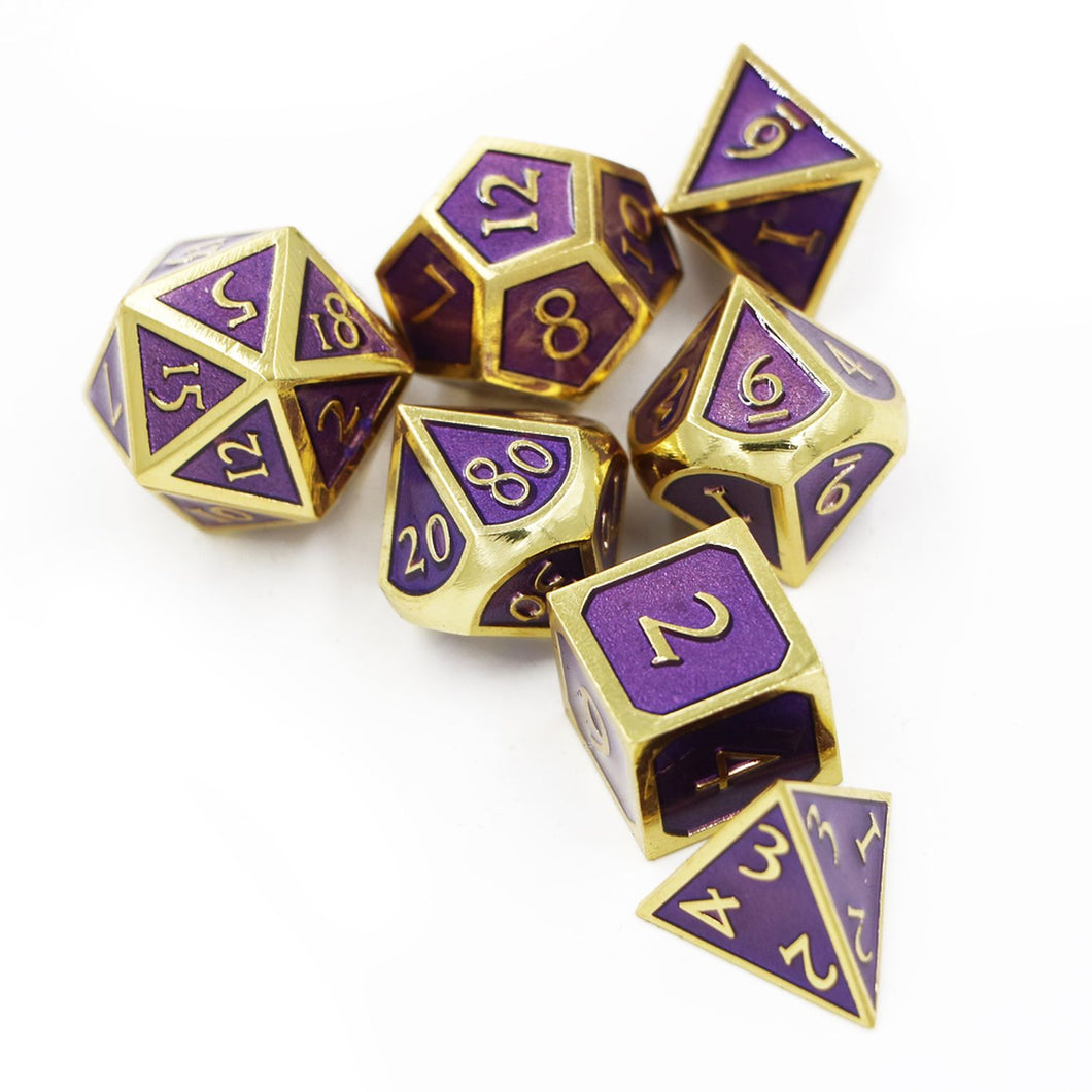 Purple & Gold Embossed Metal Dice Set for Dungeons & Dragons