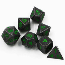 Load image into Gallery viewer, Dark Stone w/ Green Numbers Dice Set for Dungeons &amp; Dragons
