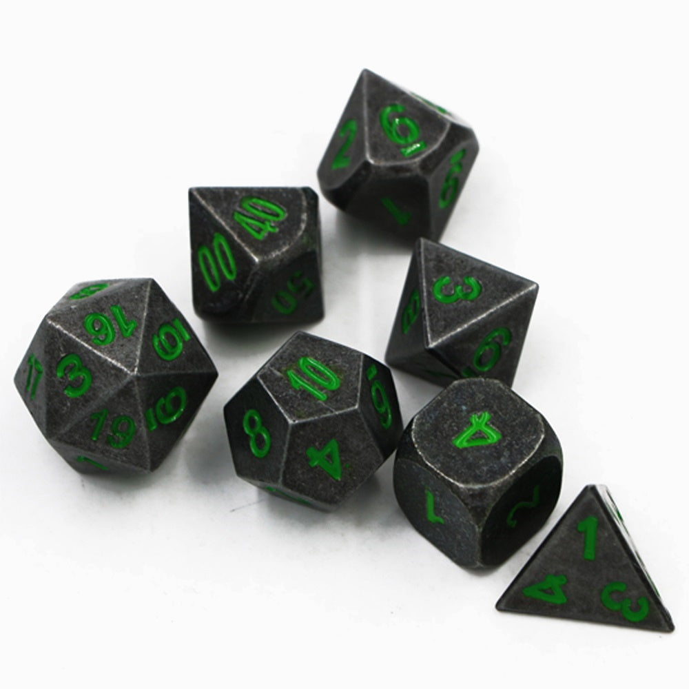 Dark Stone w/ Green Numbers Dice Set for Dungeons & Dragons