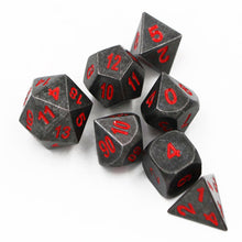 Load image into Gallery viewer, Dark Stone w/ Red Numbers Dice Set for Dungeons &amp; Dragons
