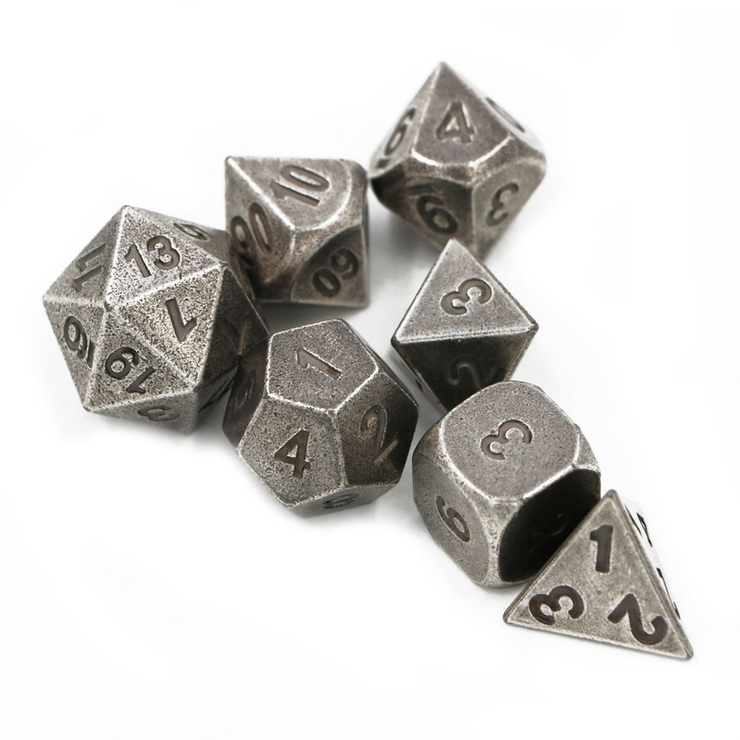 Battle-Worn Steel Metal Dice Set for Dungeons & Dragons