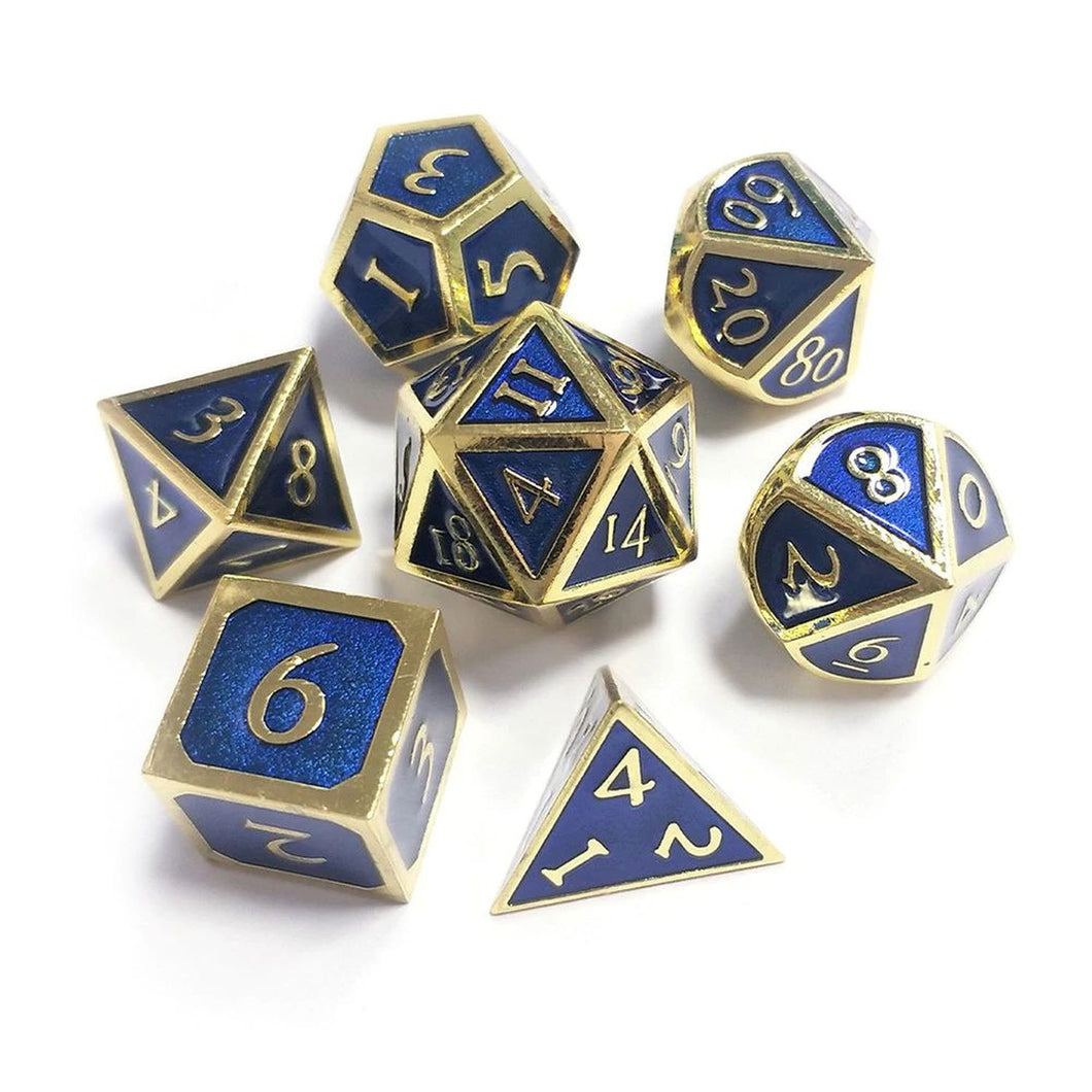 Blue & Gold Embossed Metal Dice Set for Dungeons & Dragons