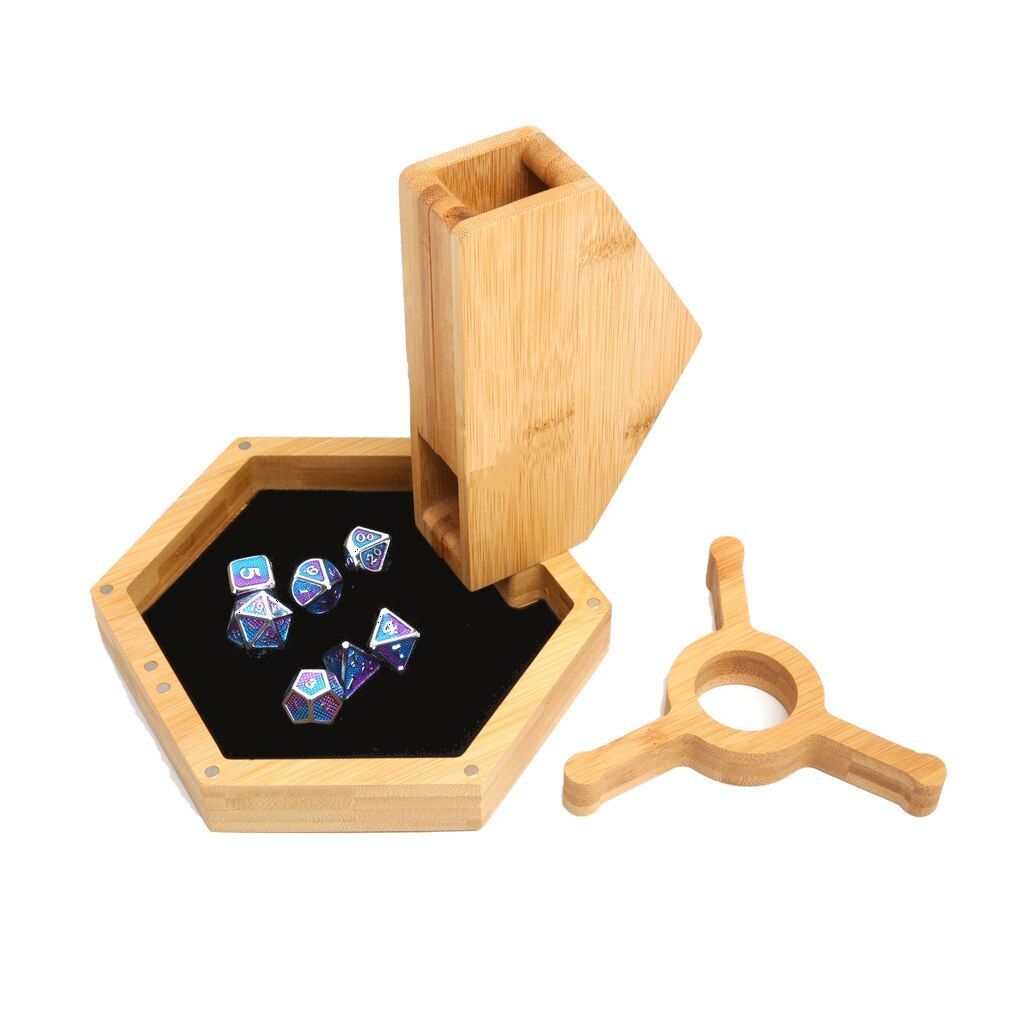 Hexagon Wood Dice Storage, Tray & Tower for DND Dungeons & Dragons